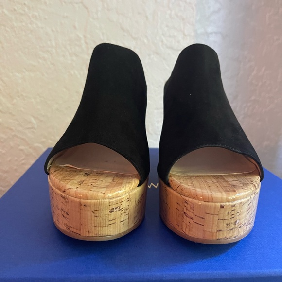 Stuart Weitzman Black Suede Cork Wedges - Picture 8 of 14
